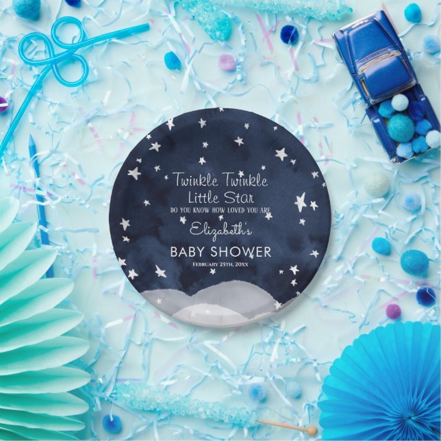 Twinkle Little Star Whimsical Baby Shower Paper Pl Paper Plate (Party)