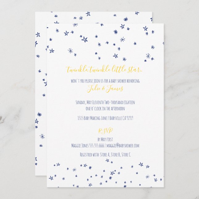 Twinkle Little Stars Baby Shower Invitations (Front/Back)