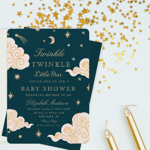 Twinkle Little Stars Cute Moon  Baby Shower  Invitation