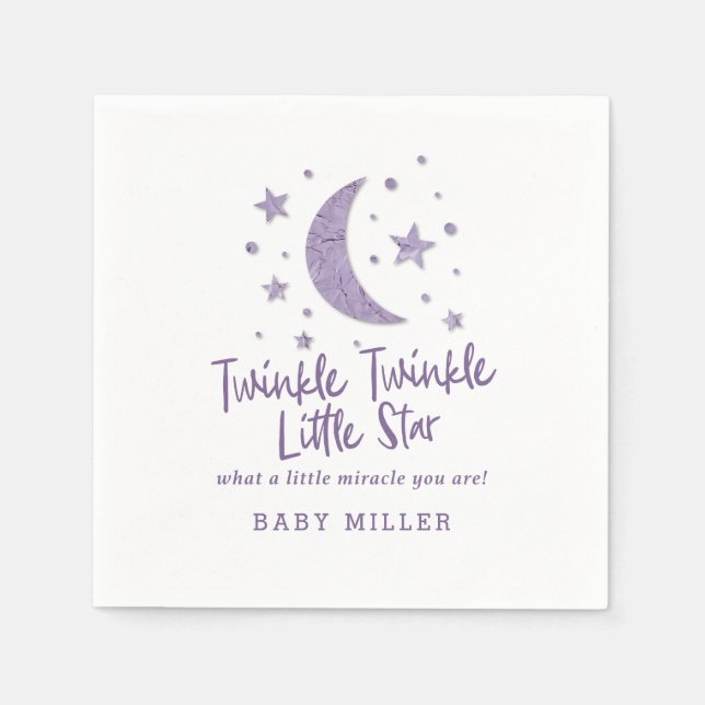 Twinkle Little Stars Lavender Baby Shower Napkin (Front)