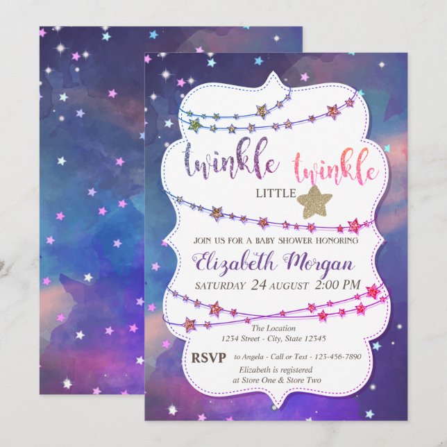 Twinkle Little Stars Paint Splash Baby Shower Invitation (Front/Back)