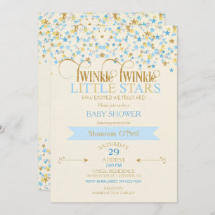 TWINkle Little Stars Twin Baby Boys Gold Blue Invitation