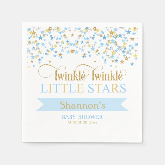 Twinkle Little Stars Twin Baby Shower Blue & Gold Napkin (Front)