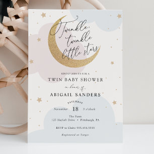 Twinkle Little Stars Twin Baby Shower Invitation