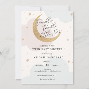 Twinkle Little Stars Twin Baby Shower Invitation