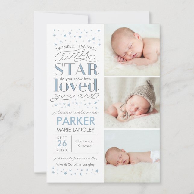 Twinkle Multi Photo Baby Boy Birth Announcement (Front)