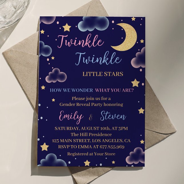 Twinkle Night Little Star Gender Reveal Invitation (Creator Uploaded)
