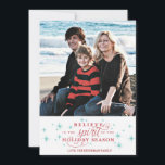 Twinkle Red Script & Blue Stars Holiday Photo Card<br><div class="desc">This Twinkle holiday card evokes the joy of the season and is designed exclusively for Zazzle. Perfect for a traditional holiday greeting…with a bit of flair. Red believe script with Caspian blue sparkle accents highlights the sentiment of the season. Add an Envelopments Holiday Stamp from our extensive postage collection to...</div>