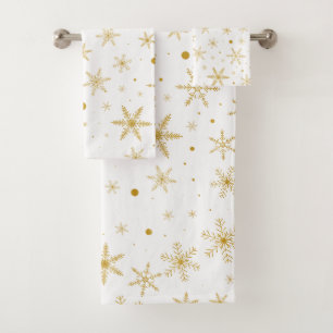 Twinkle Snowflake 3 -Gold & White- Bath Towel Set