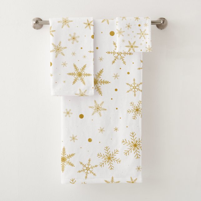 Twinkle Snowflake 3 -Gold & White- Bath Towel Set (Insitu)