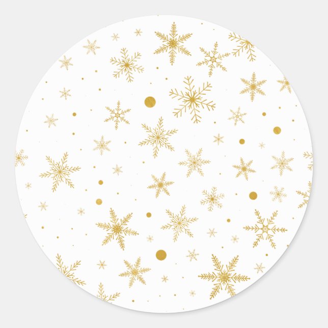 Twinkle Snowflake 3 -Gold & White- Classic Round Sticker (Front)