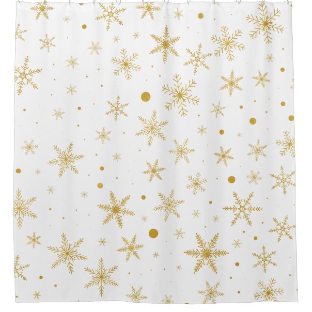 Twinkle Snowflake 3 -Gold & White- Shower Curtain (Front)