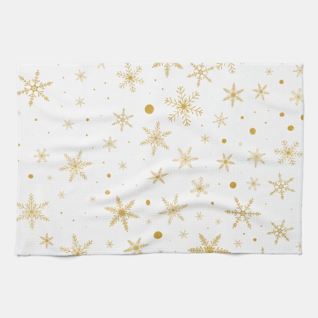 Twinkle Snowflake 3 -Gold & White- Tea Towel (Horizontal)