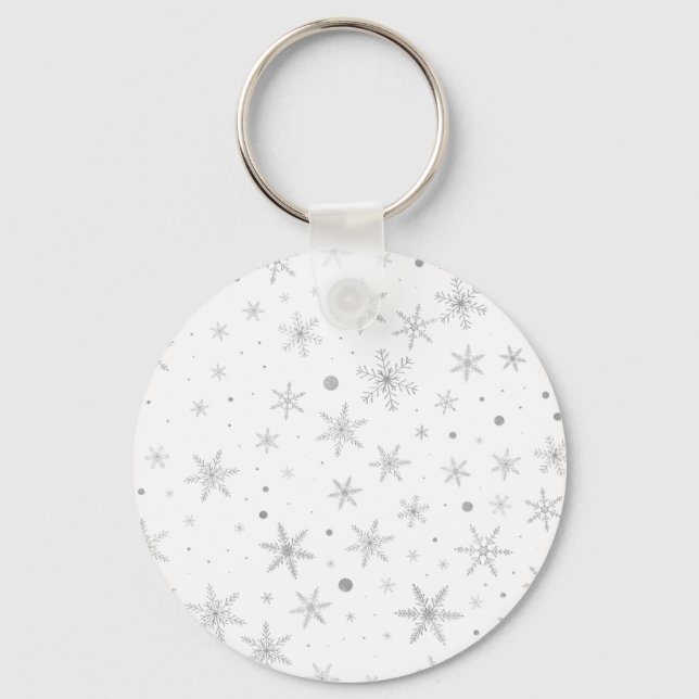 Twinkle Snowflake -Silver Gray & White- Key Ring (Front)