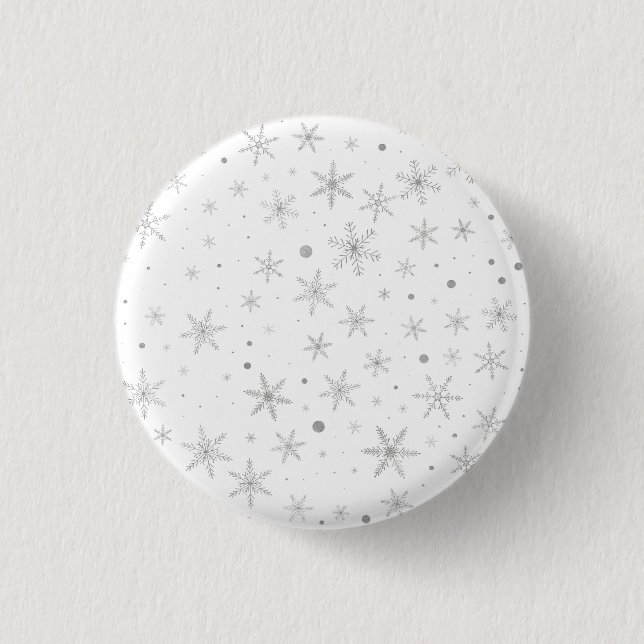 Twinkle Snowflake -Silver Grey & White- 3 Cm Round Badge (Front)