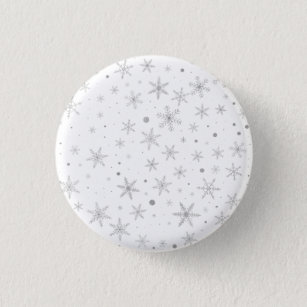 Twinkle Snowflake -Silver Grey & White- 3 Cm Round Badge