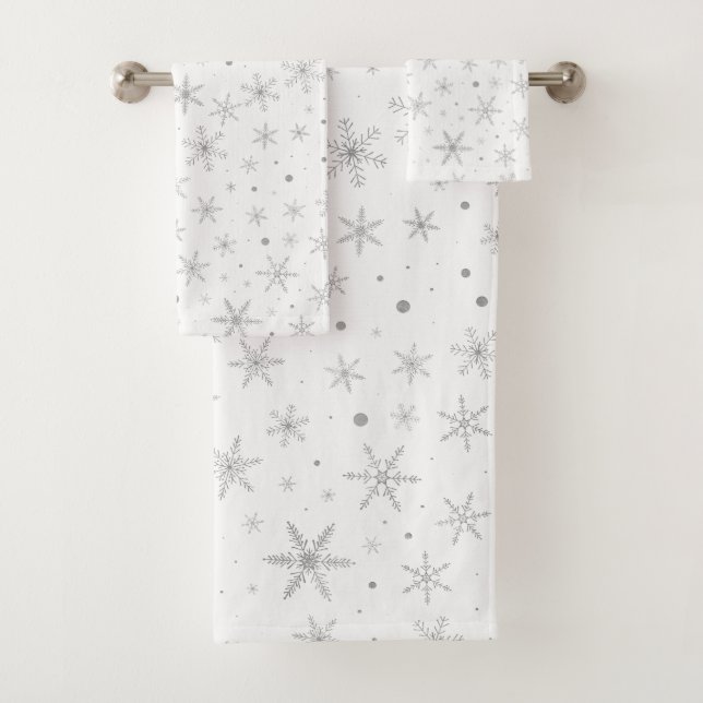 Twinkle Snowflake -Silver Grey & White- Bath Towel Set (Insitu)