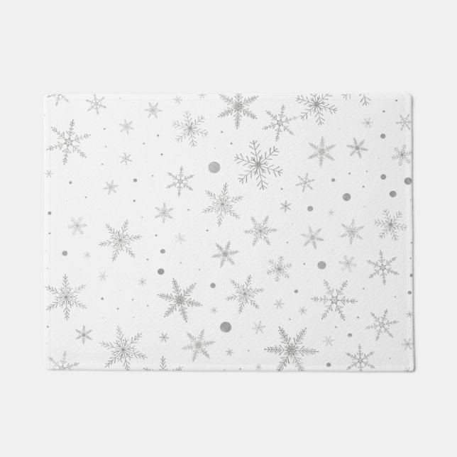 Twinkle Snowflake -Silver Grey & White- Doormat (Front)