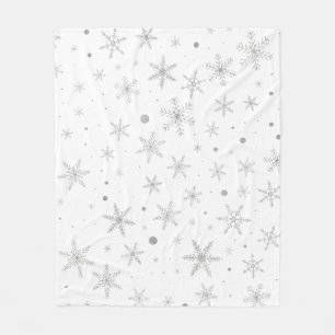 Twinkle Snowflake -Silver Grey & White- Fleece Blanket