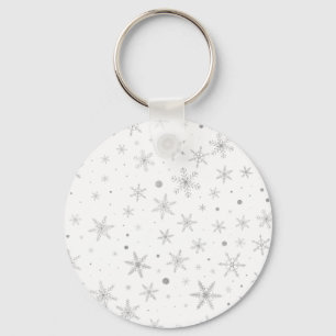 Twinkle Snowflake -Silver Grey & White- Key Ring