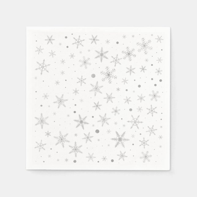 Twinkle Snowflake -Silver Grey & White- Napkin (Front)