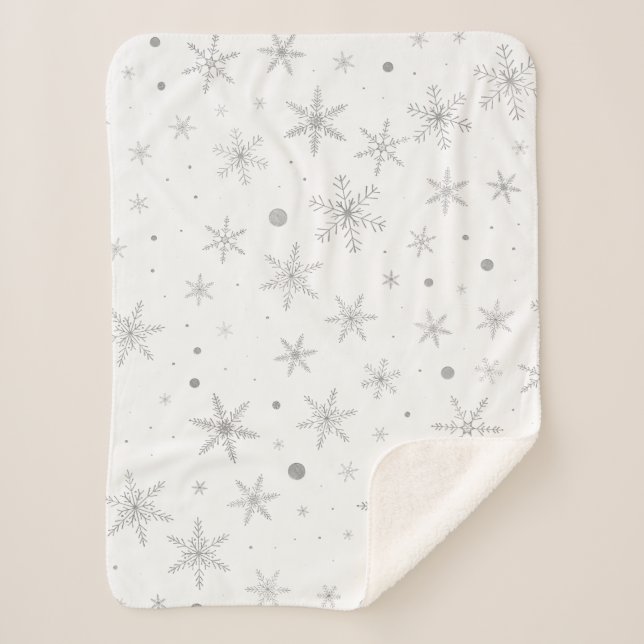 Twinkle Snowflake -Silver Grey & White- Sherpa Blanket (Front)