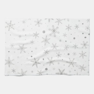 Twinkle Snowflake -Silver Grey & White- Tea Towel