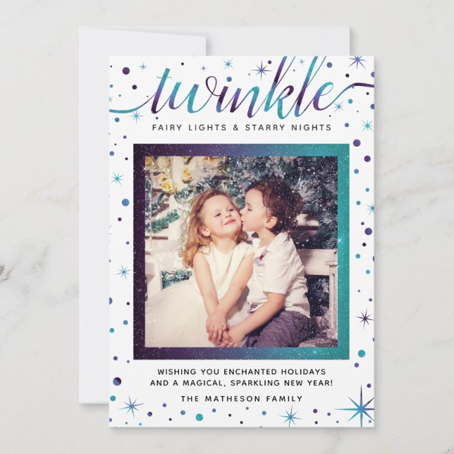 Twinkle Snowflakes Enchanted | Purple & Teal Holiday Card (Front)