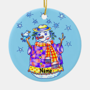 Twinkle Snowman  Ceramic Ornament