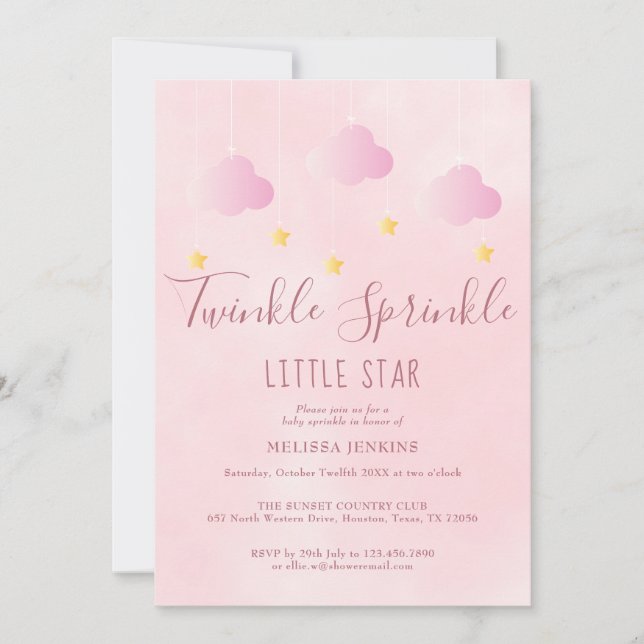 Twinkle Sprinkle All In One Baby Shower Girl Pink Invitation (Front)
