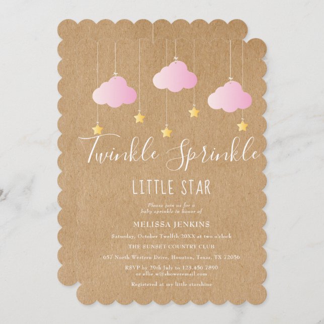 Twinkle Sprinkle Baby Shower Pink Rustic Boho Invitation (Front/Back)