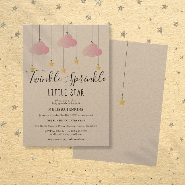 Twinkle Sprinkle Baby Shower Pink Rustic Boho Invitation (Twinkle Sprinkle Baby Shower Pink Rustic Boho Invitation)