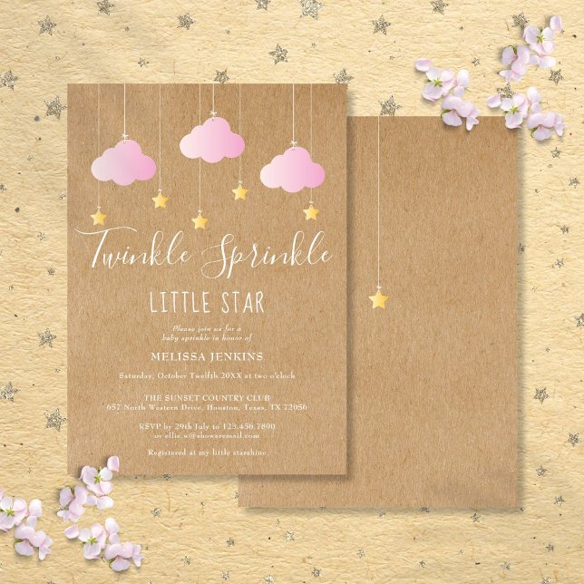 Twinkle Sprinkle Baby Shower Pink Rustic Kraft Invitation (Twinkle Sprinkle Baby Shower Pink Rustic Kraft Invitation)