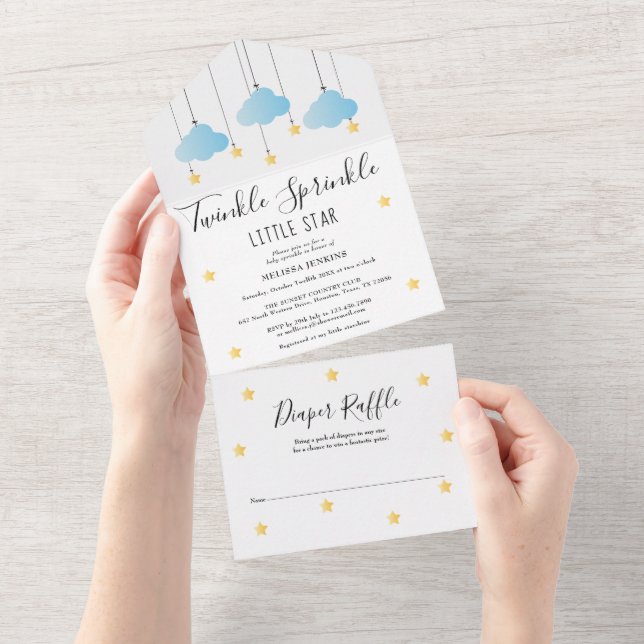 Twinkle Sprinkle Blue Boy Baby Shower All In One Invitation (Tearaway)