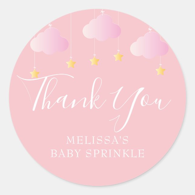 Twinkle sprinkle little star baby shower pink classic round sticker (Front)