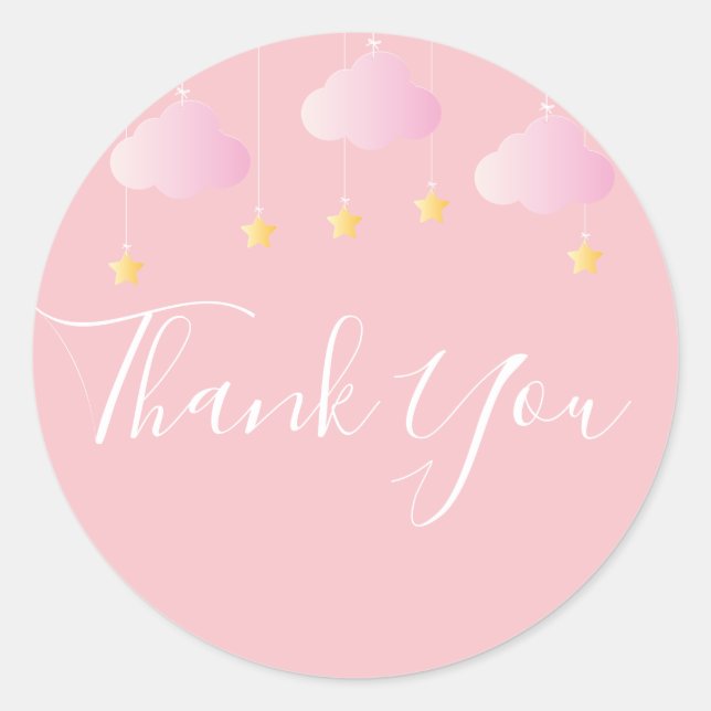 Twinkle sprinkle little star baby shower pink classic round sticker (Front)