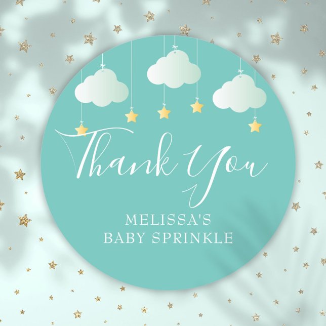 Twinkle Sprinkle Little Star Baby Shower Thank You Classic Round Sticker (Twinkle Sprinkle Little Star Baby Shower Thank You Classic Round Sticker)