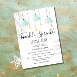 Twinkle Sprinkle Little Star Neutral Baby Shower Invitation<br><div class="desc">Twinkle sprinkle little star neutral baby shower invitation featuring cute mint green clouds and golden stars on strings, on a white background, this gender neutral baby sprinkle invitation is perfect for all little ones who are on their way. Add your special celebration details to create the perfect invitation. Designed by...</div>