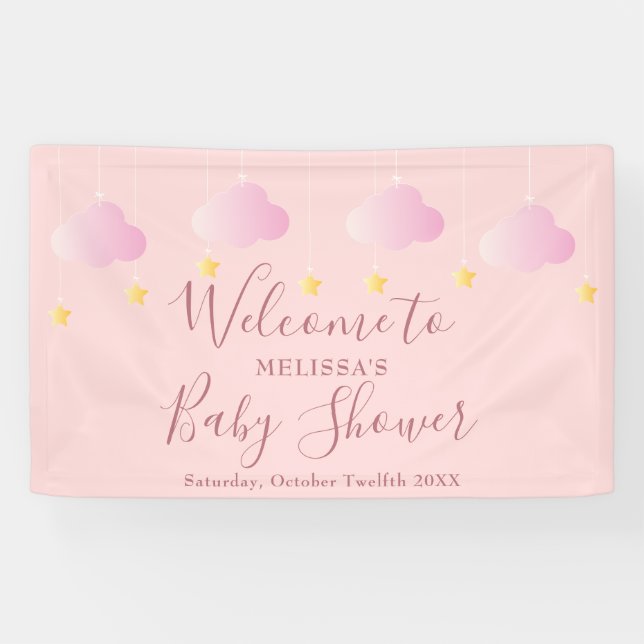 Twinkle Sprinkle Pink Baby Girl Shower Welcome Banner (Horizontal)