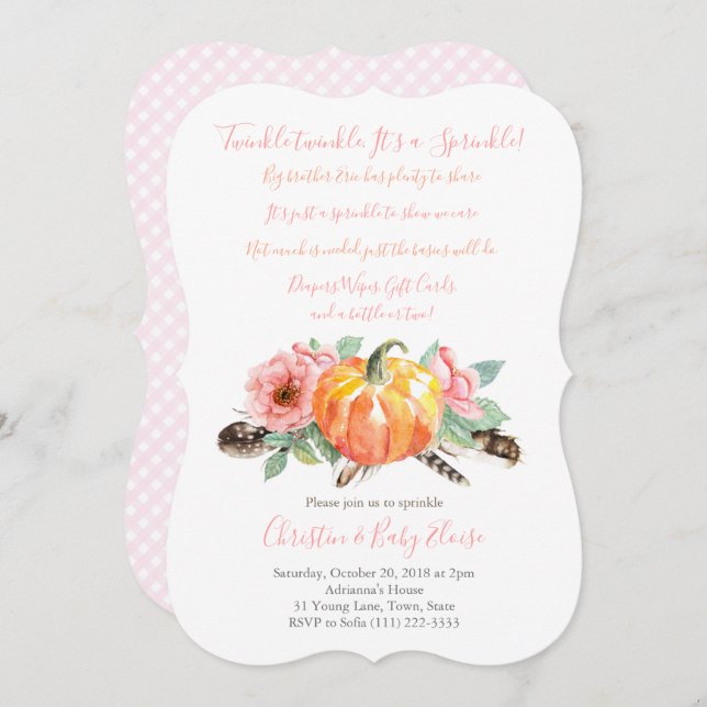 Twinkle Sprinkle Poem Pumpkin Baby Sprinkle Girl Invitation (Front/Back)