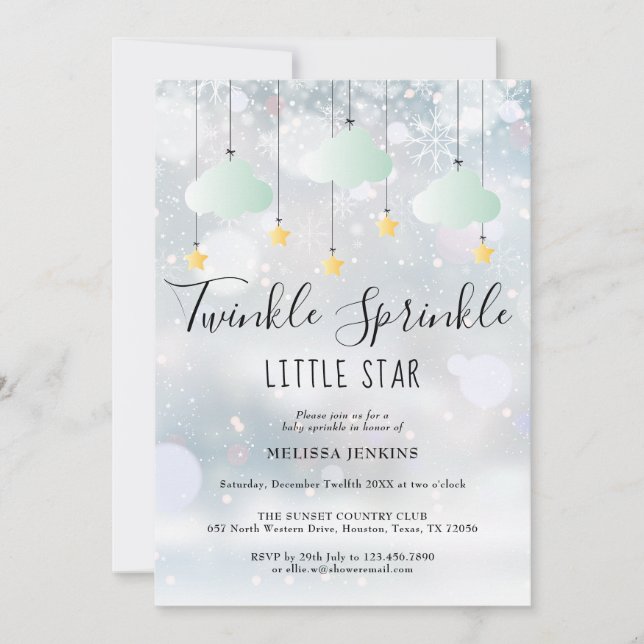 Twinkle Sprinkle Winter All In One Baby Shower Invitation (Front)
