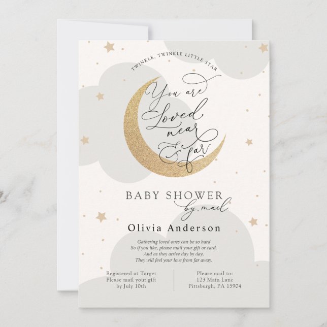 Twinkle Star and Moon Shower by Mail Invitation (Front)