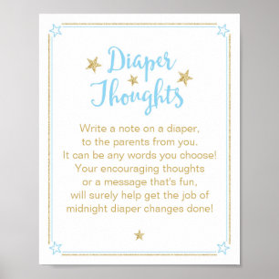 Twinkle Star Boy Baby Shower Diaper Thoughts Poster