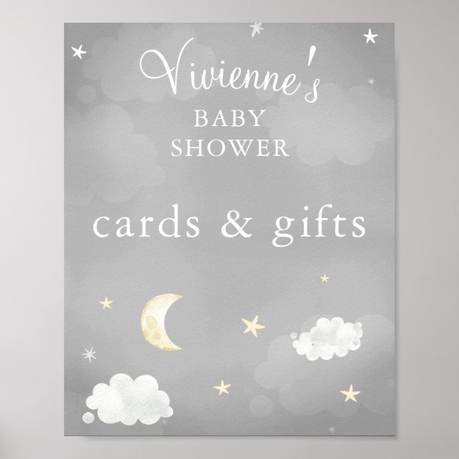 Twinkle Star Gray Baby Shower Cards & Gifts Poster (Front)