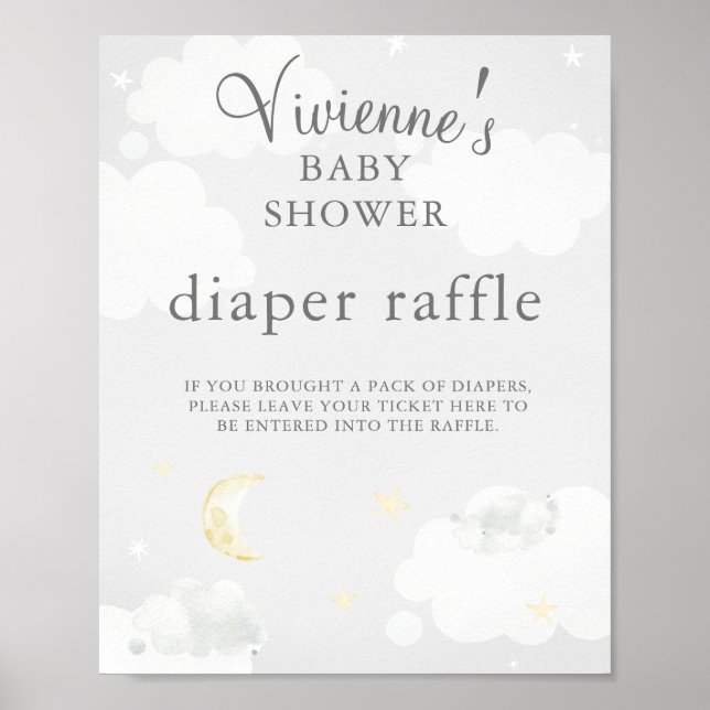 Twinkle Star Grey Baby Shower Diaper Raffle Poster (Front)