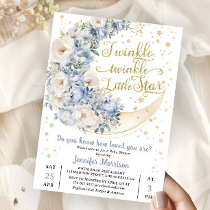 Twinkle Star Moon Baby Shower Boy Blue Invitation