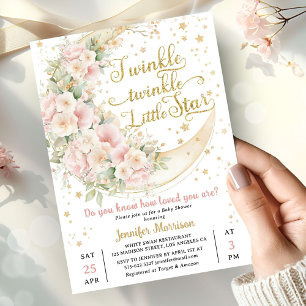 Twinkle Star Moon Baby Shower Girl Pink Invitation
