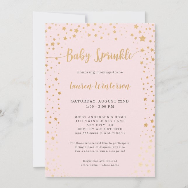 Twinkle Stars Baby Sprinkle invitation (Front)
