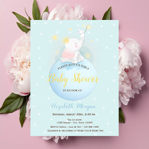 Twinkle Stars Elephant Stars,Blue Dots Baby Shower Invitation