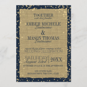 Twinkle Stars Rustic Burlap Wedding Invitation